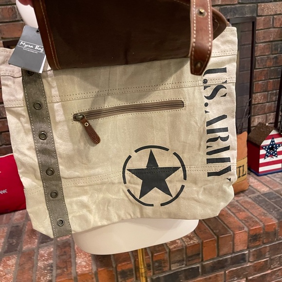 Myra Bag Handbags - Myra Bag Vintage Style Canvas and Leather Army Tote Bag
